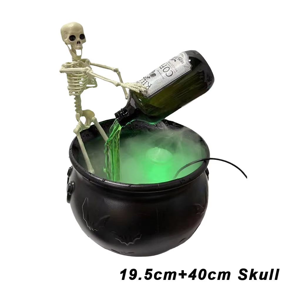 Halloween Cauldron Decor with Magic Floating Potion Bottles and Diffuser Skeleton Horror Party Home Bar Accessory DIY Prop