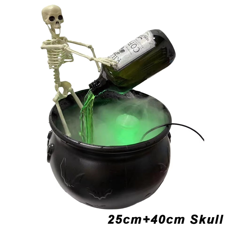 Halloween Cauldron Decor with Magic Floating Potion Bottles and Diffuser Skeleton Horror Party Home Bar Accessory DIY Prop