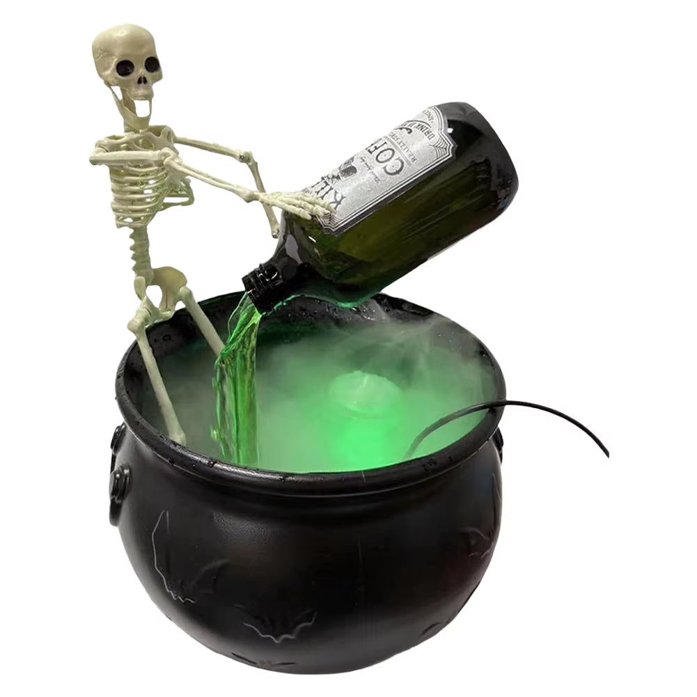 Halloween Cauldron Decor with Magic Floating Potion Bottles and Diffuser Skeleton Horror Party Home Bar Accessory DIY Prop